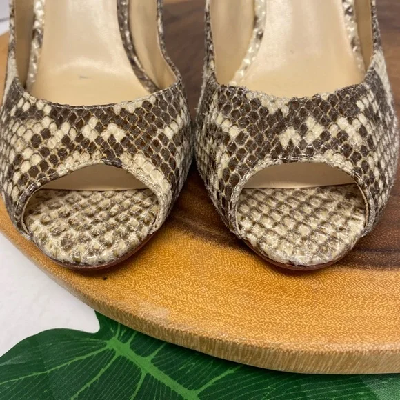 Ivanka Trump Snakeskin Peep Toe Leather Heels - Picture 5 of 8